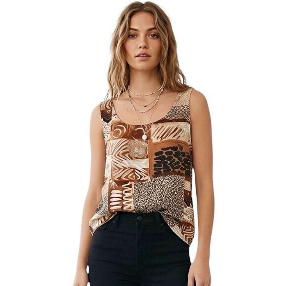 Womens Blouse Tank Top Size Medium Sleevesless Animal Print Fall Autumn Mob wife